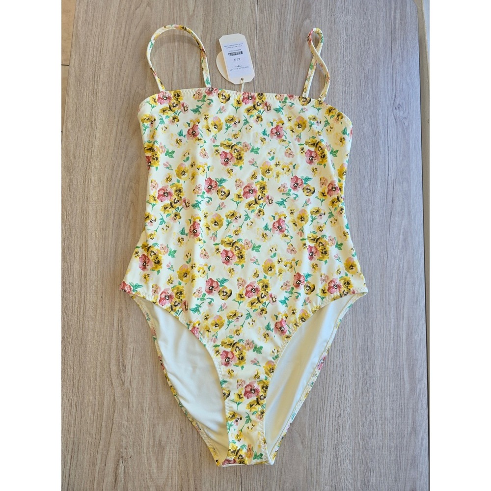 DÔEN Women's One Piece Swimsuit L Yellow Floral Marbella Maillot Cottagecore - Picture 2 of 7
